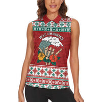 Shaka Sign Skull Mele Kalikimaka Personalized Women Sleeveless Polo Shirt Hawaiian Quilt Pattern - Polynesian Pride