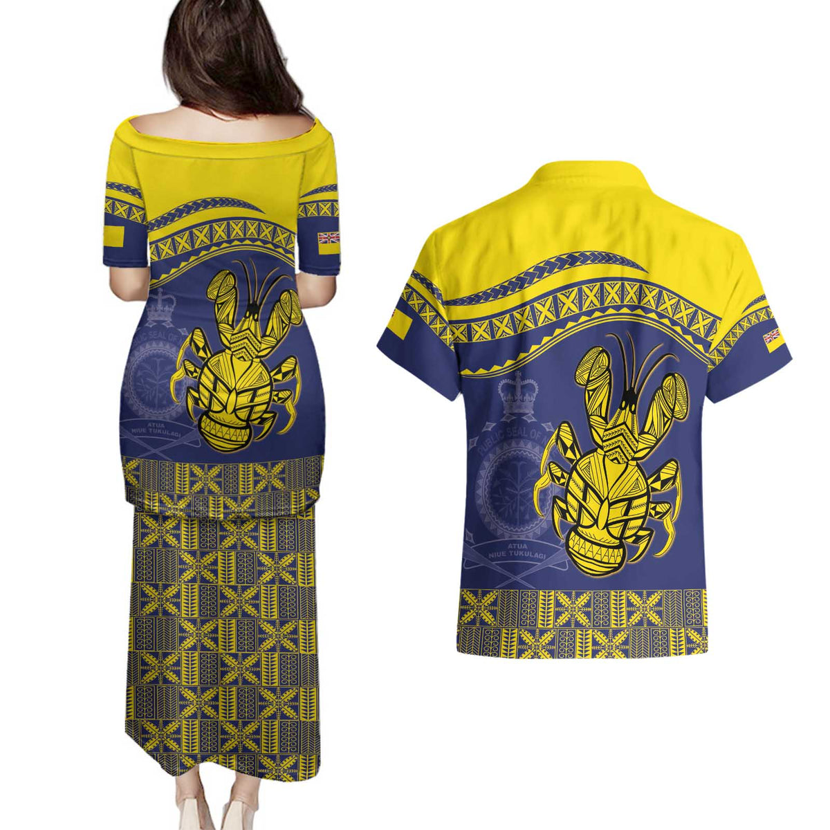 Niue Coconut Crab Couples Matching Puletasi and Hawaiian Shirt Rock of Polynesia LT9 - Polynesian Pride