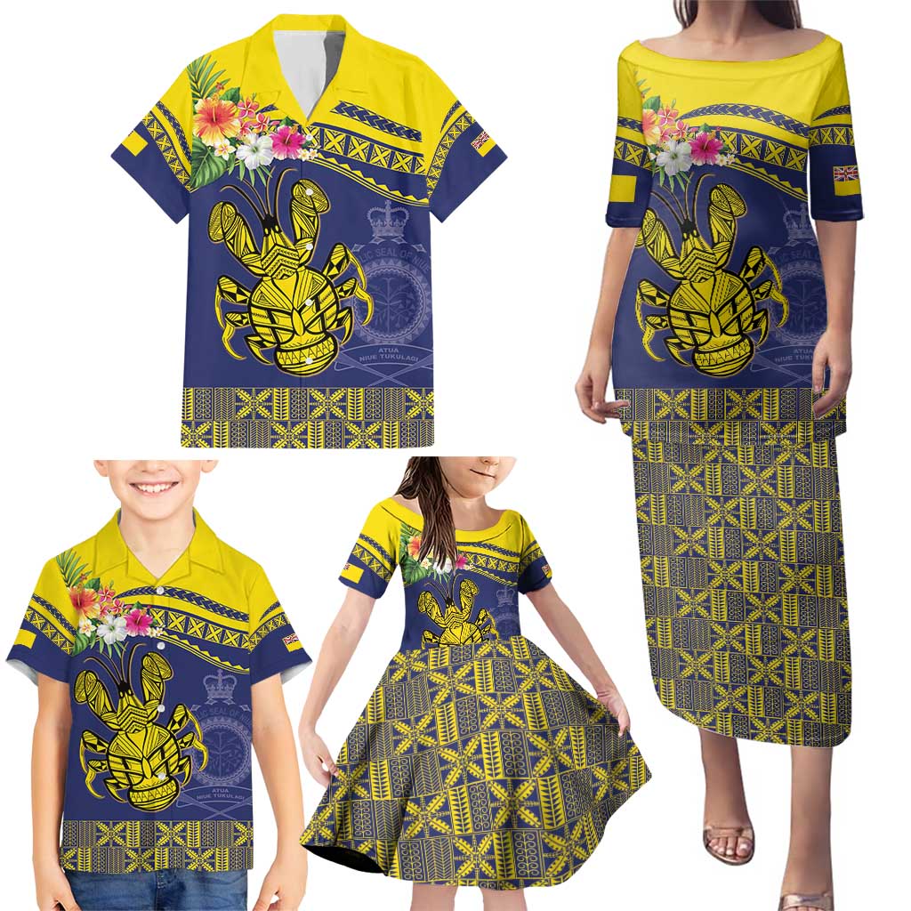 Niue Coconut Crab Family Matching Puletasi and Hawaiian Shirt Rock of Polynesia