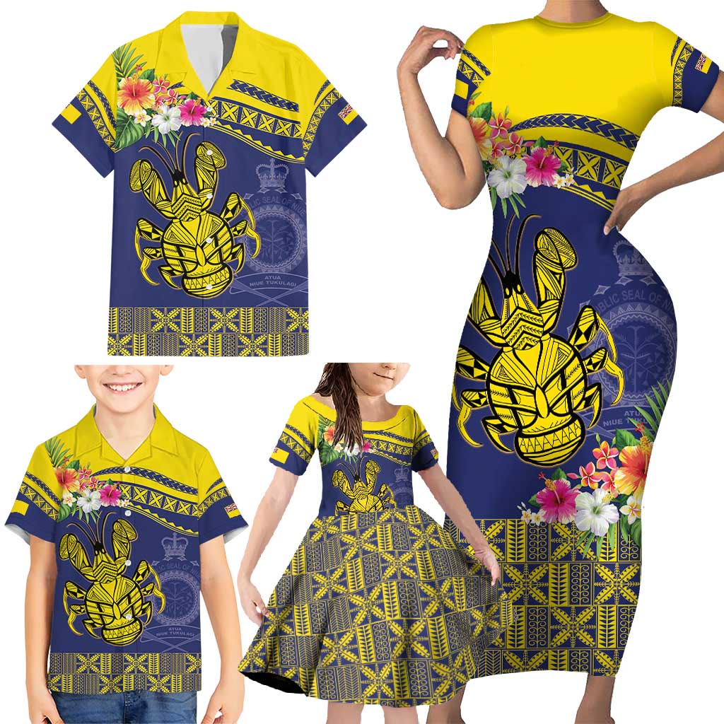 Niue Coconut Crab Family Matching Short Sleeve Bodycon Dress and Hawaiian Shirt Rock of Polynesia