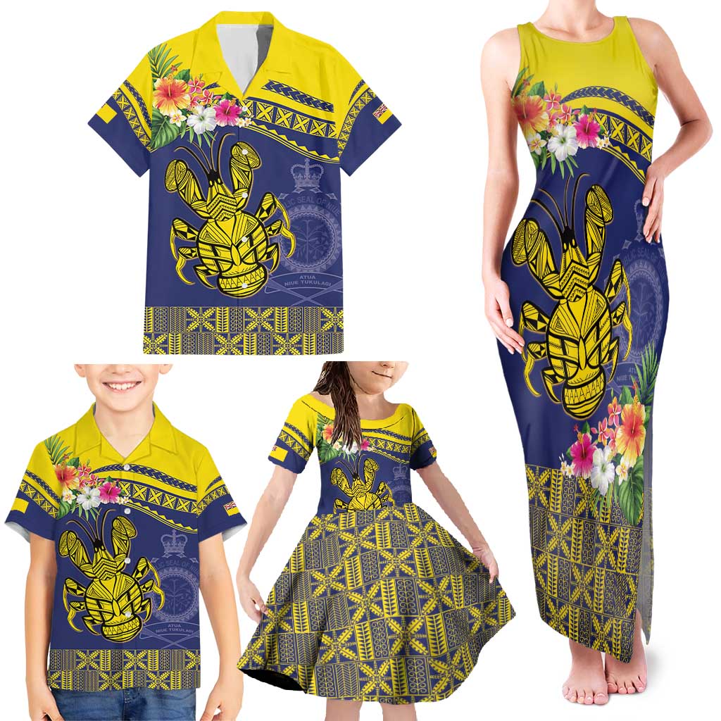 Niue Coconut Crab Family Matching Tank Maxi Dress and Hawaiian Shirt Rock of Polynesia