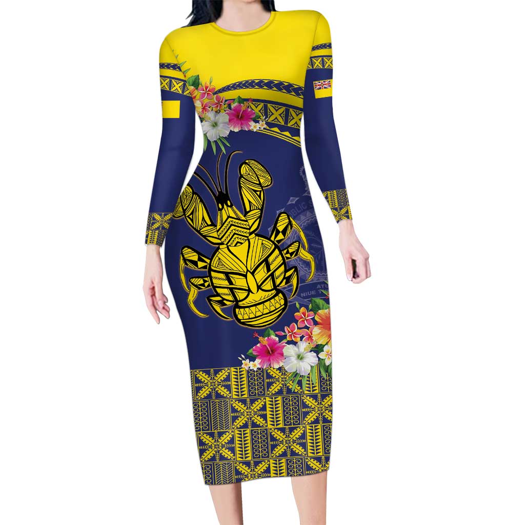 Niue Coconut Crab Long Sleeve Bodycon Dress Rock of Polynesia