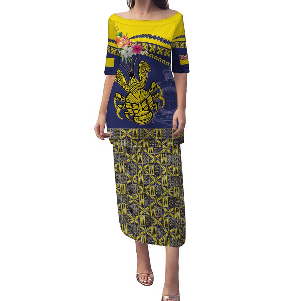 Niue Coconut Crab Puletasi Rock of Polynesia LT9 Long Dress Gold - Polynesian Pride