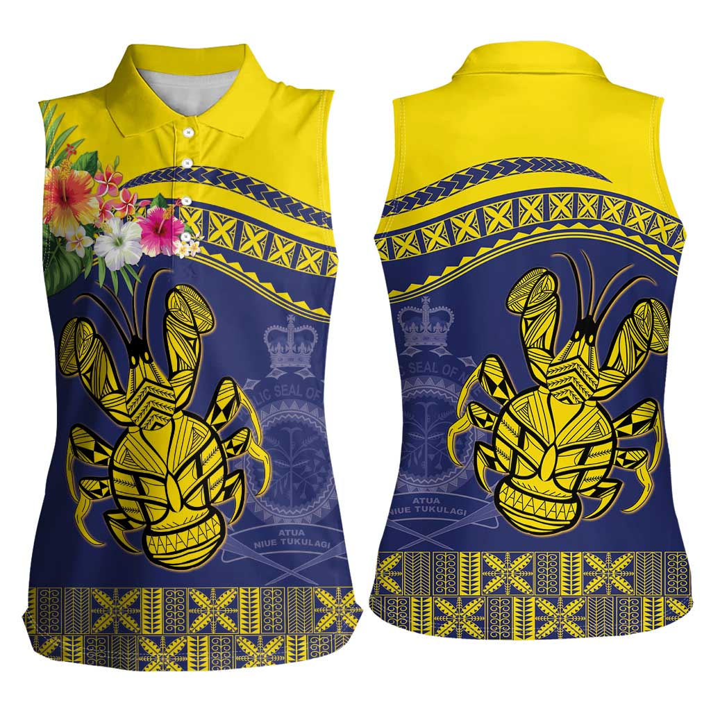 Niue Coconut Crab Women Sleeveless Polo Shirt Rock of Polynesia