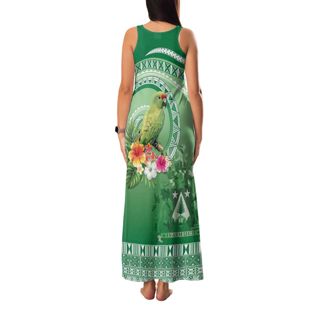 Norfolk Parakeet Tropical Family Matching Tank Maxi Dress and Hawaiian Shirt Norfolk Island Tribal Pattern