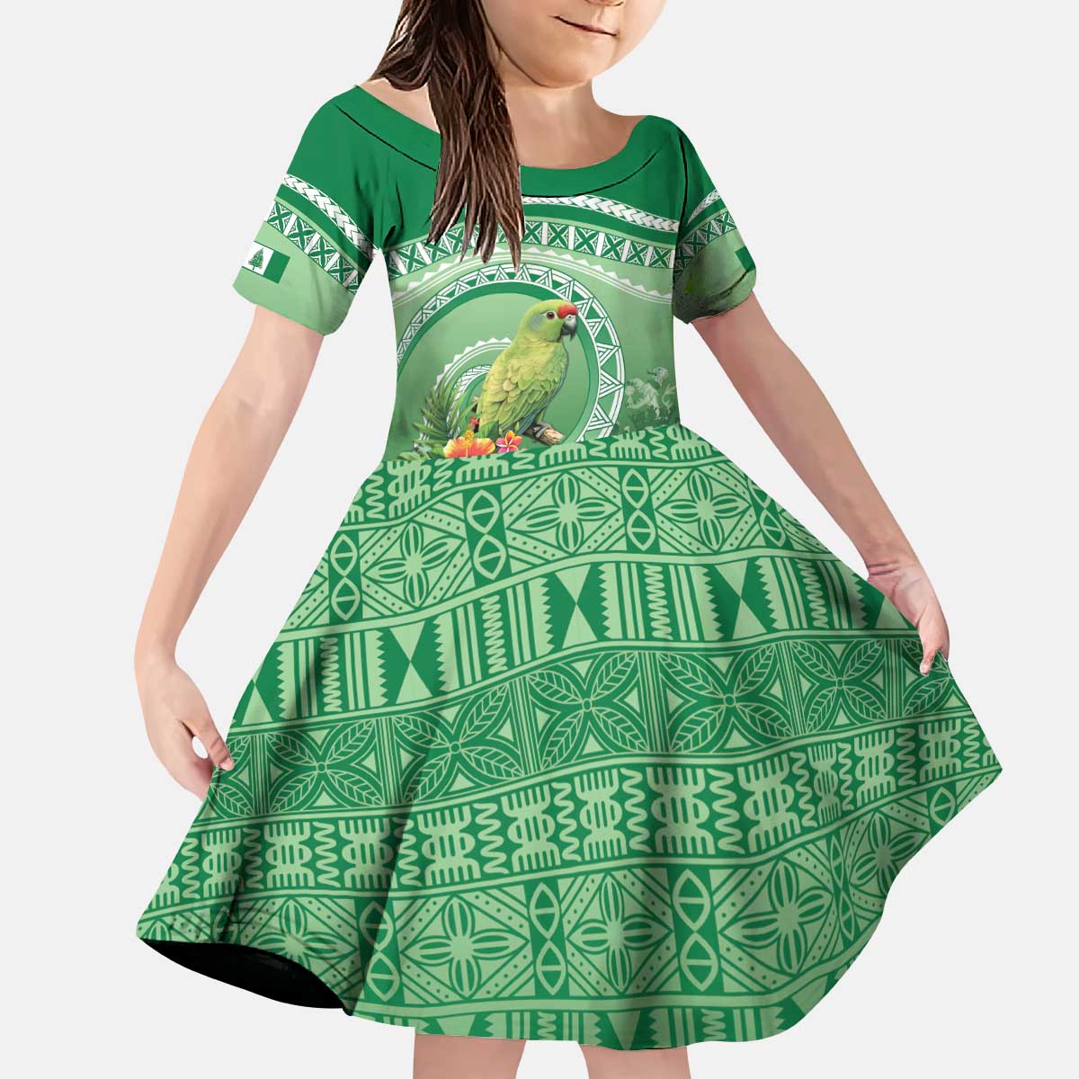 Norfolk Parakeet Tropical Kid Short Sleeve Dress Norfolk Island Tribal Pattern