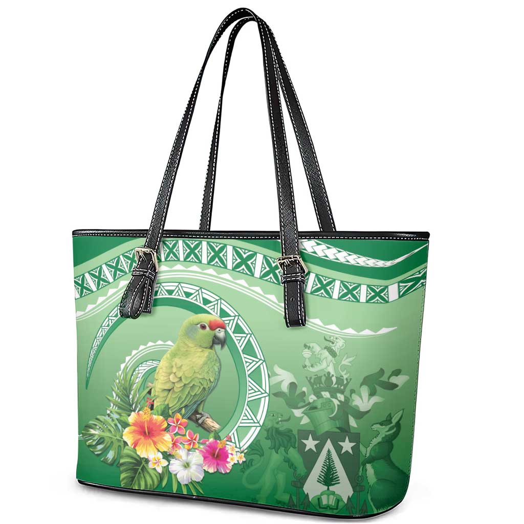 Norfolk Parakeet Tropical Leather Tote Bag Norfolk Island Tribal Pattern