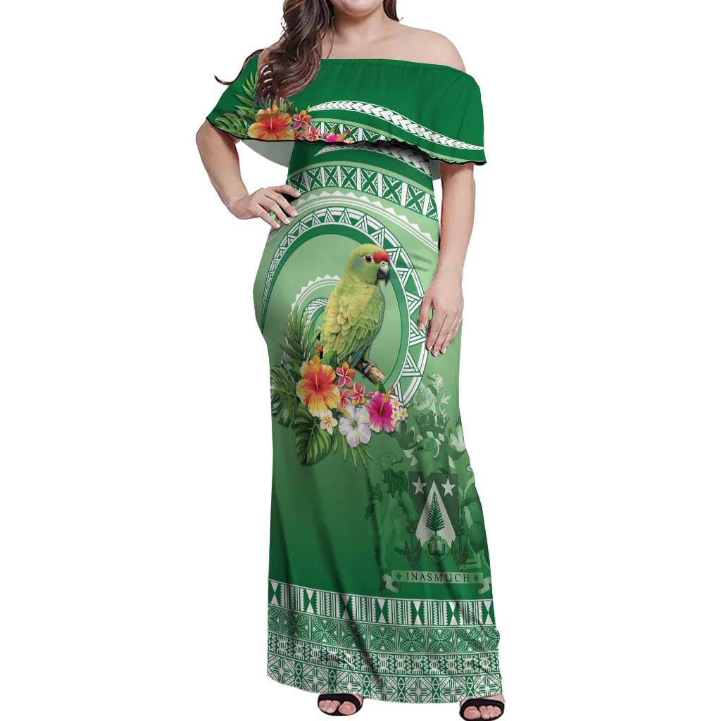 Norfolk Parakeet Tropical Off Shoulder Maxi Dress Norfolk Island Tribal Pattern