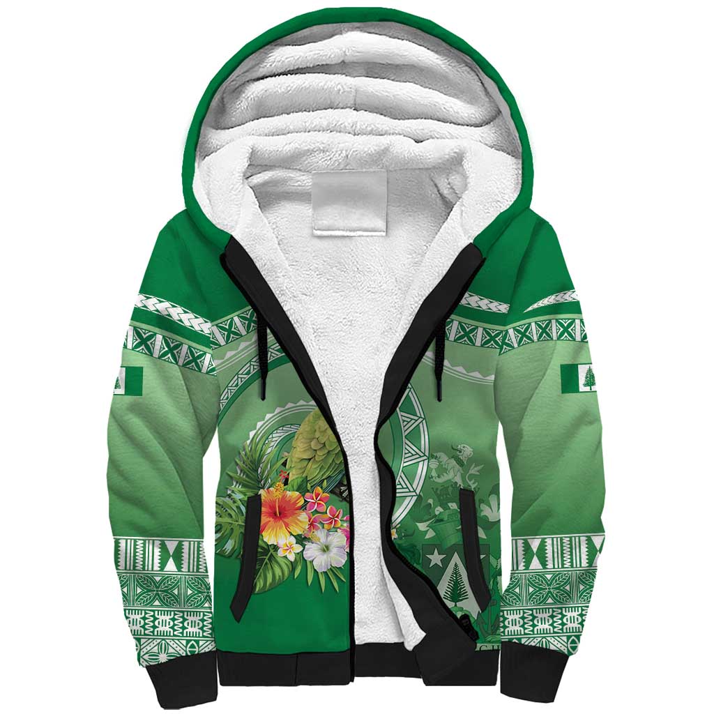 Norfolk Parakeet Tropical Sherpa Hoodie Norfolk Island Tribal Pattern LT9 Unisex Green - Polynesian Pride