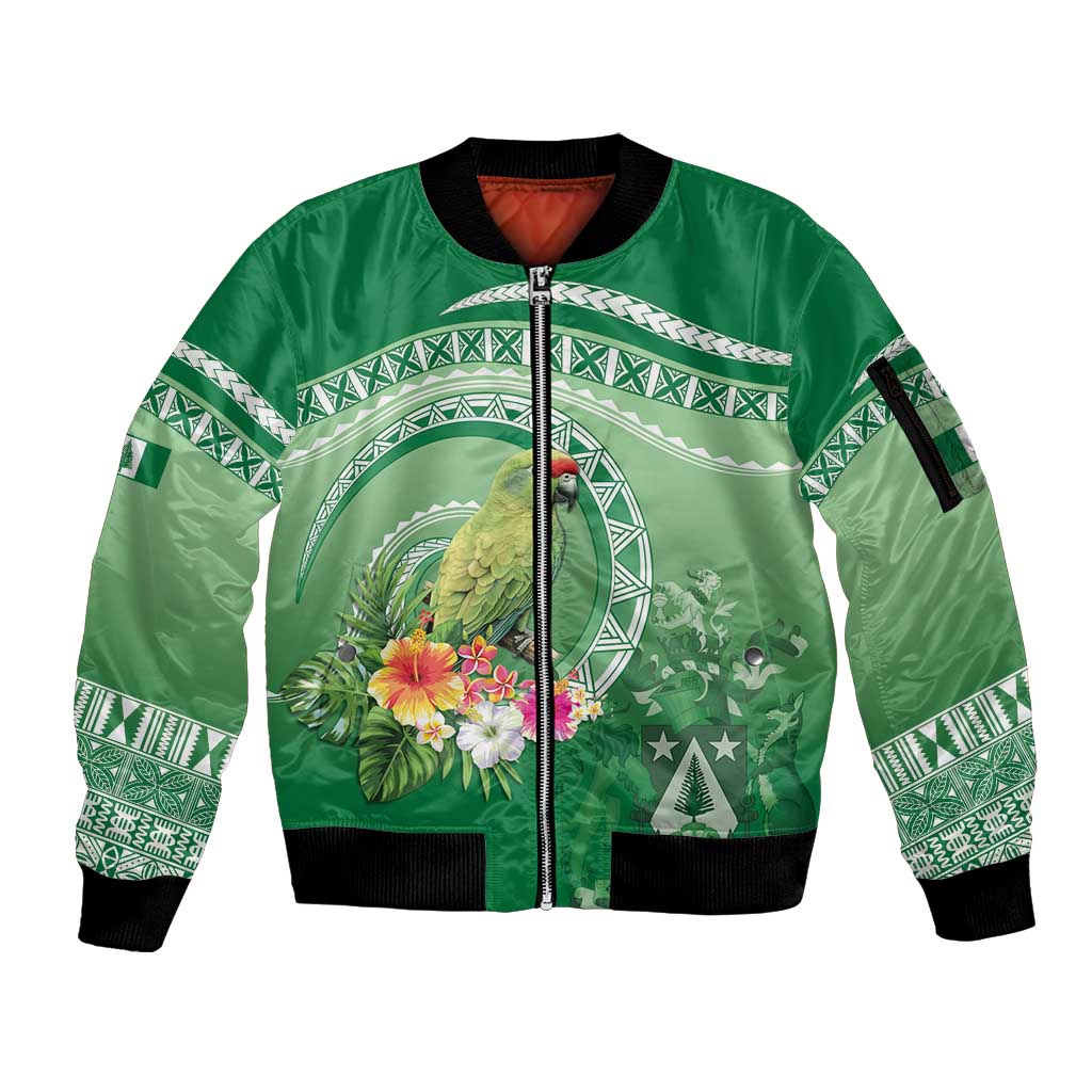 Norfolk Parakeet Tropical Sleeve Zip Bomber Jacket Norfolk Island Tribal Pattern