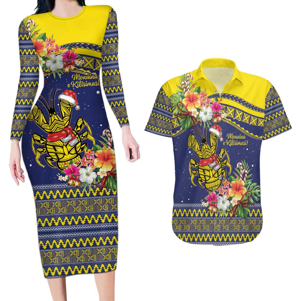 Monuina e Kilisimasi Niue Christmas Couples Matching Long Sleeve Bodycon Dress and Hawaiian Shirt Niuean Tribal Pattern