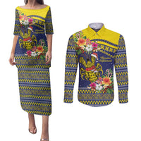 Monuina e Kilisimasi Niue Christmas Couples Matching Puletasi and Long Sleeve Button Shirt Niuean Tribal Pattern LT9 Gold - Polynesian Pride