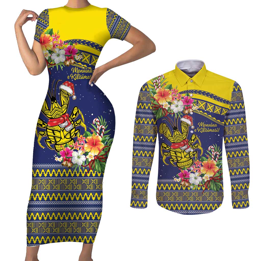 Monuina e Kilisimasi Niue Christmas Couples Matching Short Sleeve Bodycon Dress and Long Sleeve Button Shirt Niuean Tribal Pattern