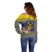 Monuina e Kilisimasi Niue Christmas Off Shoulder Sweater Niuean Tribal Pattern