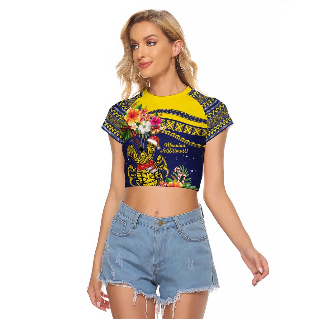Monuina e Kilisimasi Niue Christmas Raglan Cropped T Shirt Niuean Tribal Pattern LT9 Female Gold - Polynesian Pride