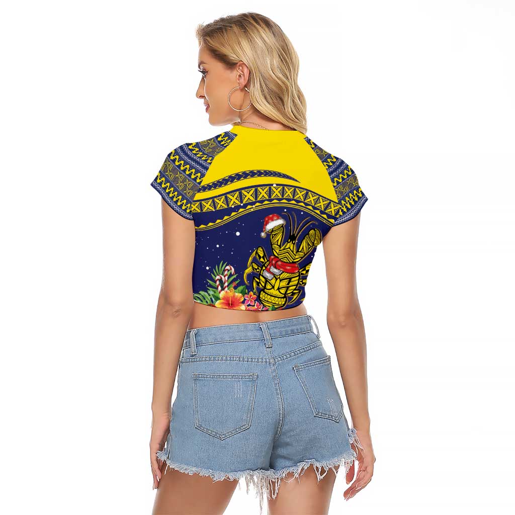 Monuina e Kilisimasi Niue Christmas Raglan Cropped T Shirt Niuean Tribal Pattern LT9 - Polynesian Pride