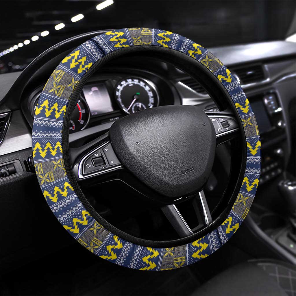 Monuina e Kilisimasi Niue Christmas Steering Wheel Cover Niuean Tribal Pattern LT9 Universal Fit Gold - Polynesian Pride