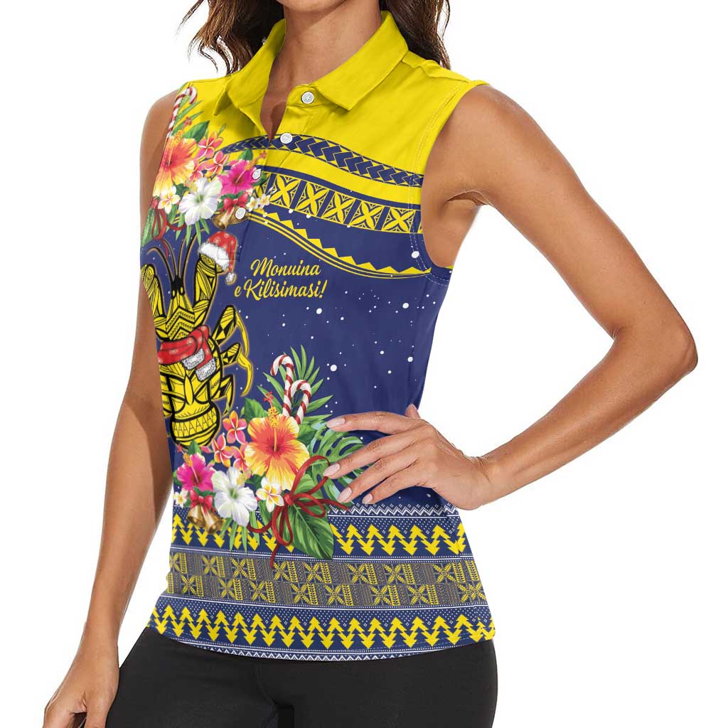 Monuina e Kilisimasi Niue Christmas Women Sleeveless Polo Shirt Niuean Tribal Pattern
