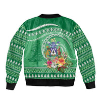 Norfolk Island Pine Tree Christmas Bomber Jacket Coat of Arm and Polynesian Pattern