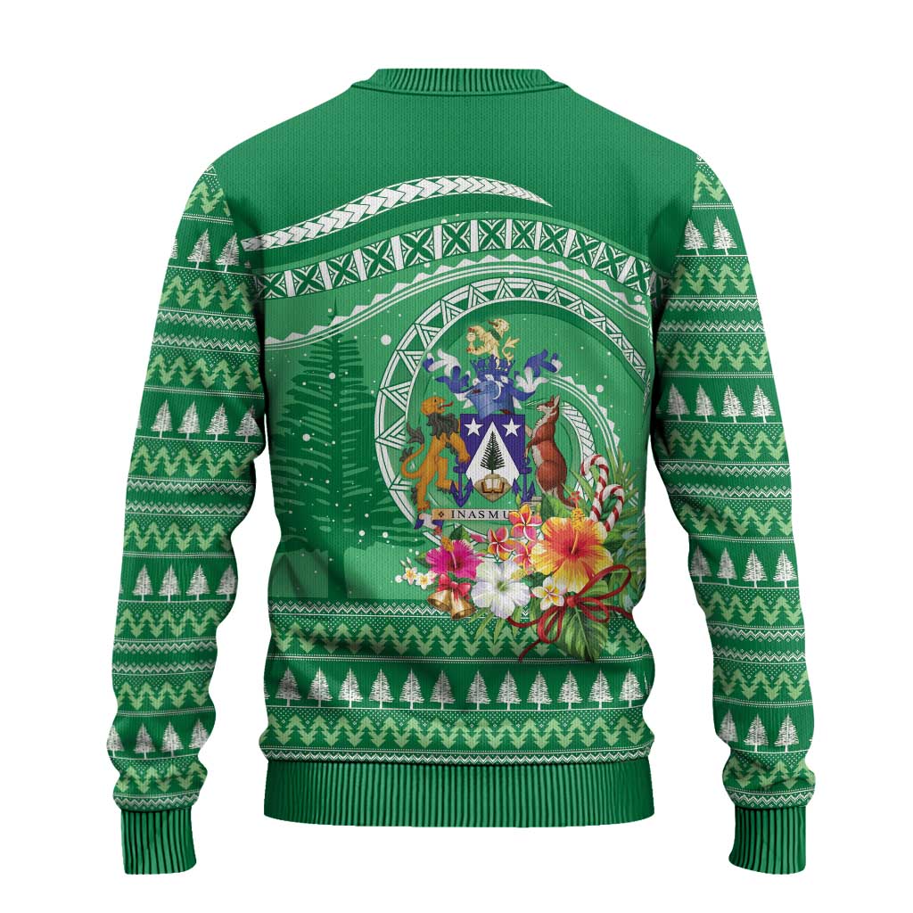 Norfolk Islands Pine Tree Christmas Ugly Christmas Sweater Coat of Arm and Polynesian Pattern