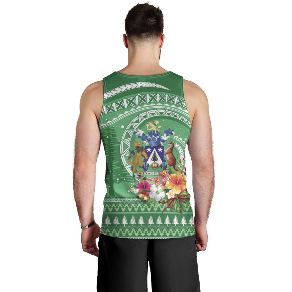 Norfolk Island Pine Tree Christmas Men Tank Top Coat of Arm and Polynesian Pattern