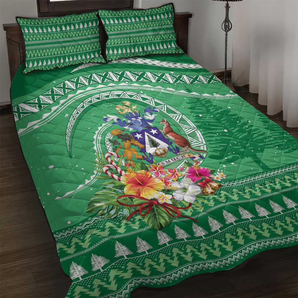 Norfolk Island Pine Tree Christmas Quilt Bed Set Coat of Arm and Polynesian Pattern