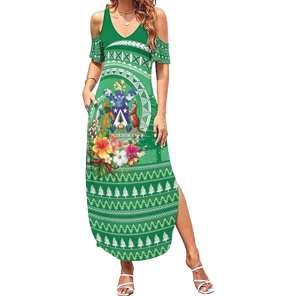 Norfolk Island Pine Tree Christmas Summer Maxi Dress Coat of Arm and Polynesian Pattern