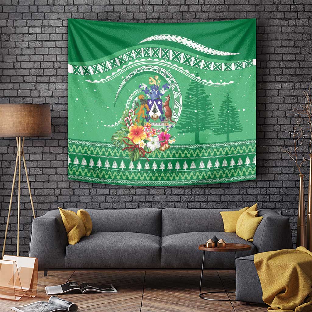 Norfolk Island Pine Tree Christmas Tapestry Coat of Arm and Polynesian Pattern