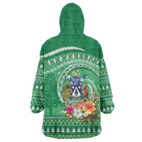 Norfolk Island Pine Tree Christmas Wearable Blanket Hoodie Coat of Arm and Polynesian Pattern