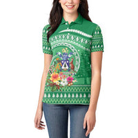 Norfolk Island Pine Tree Christmas Women Polo Shirt Coat of Arm and Polynesian Pattern