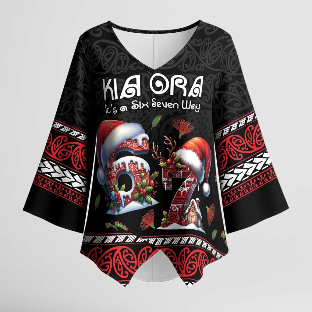 Aotearoa Six Seven Personalized Kimono Sleeve Blouse New Zealand Funny Christmas - Polynesian Pride