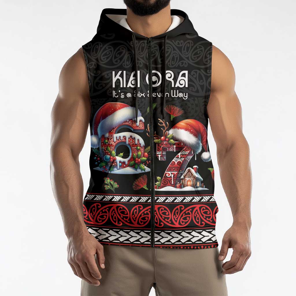Aotearoa Six Seven Personalized Sleeveless Zip Hoodie New Zealand Funny Christmas LT9 - Polynesian Pride