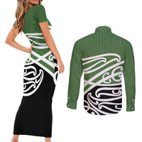 Green Fern New Zealand Kowhai Ngutukak Couples Matching Short Sleeve Bodycon Dress and Long Sleeve Button Shirt - Polynesian Pride