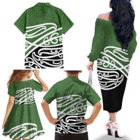 Green Fern New Zealand Kowhai Ngutukak Family Matching Off The Shoulder Long Sleeve Dress and Hawaiian Shirt - Polynesian Pride