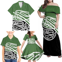 Green Fern New Zealand Kowhai Ngutukak Family Matching Off Shoulder Maxi Dress and Hawaiian Shirt - Polynesian Pride