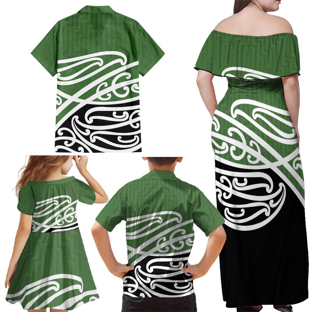 Green Fern New Zealand Kowhai Ngutukak Family Matching Off Shoulder Maxi Dress and Hawaiian Shirt - Polynesian Pride