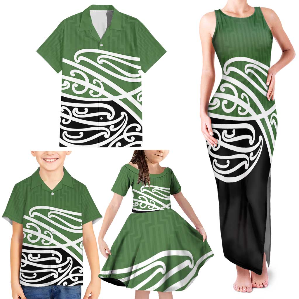 Green Fern New Zealand Kowhai Ngutukak Family Matching Tank Maxi Dress and Hawaiian Shirt - Polynesian Pride