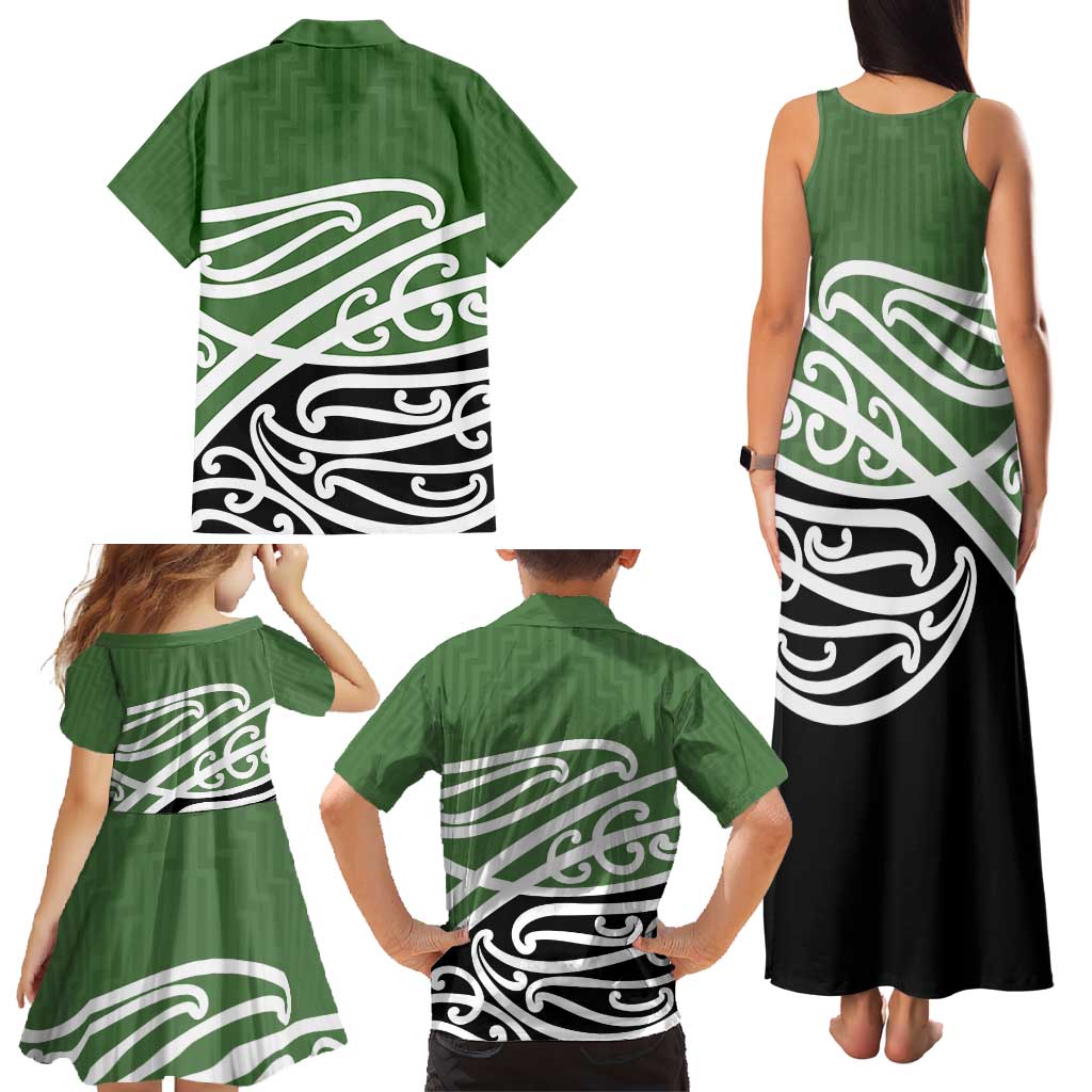 Green Fern New Zealand Kowhai Ngutukak Family Matching Tank Maxi Dress and Hawaiian Shirt - Polynesian Pride