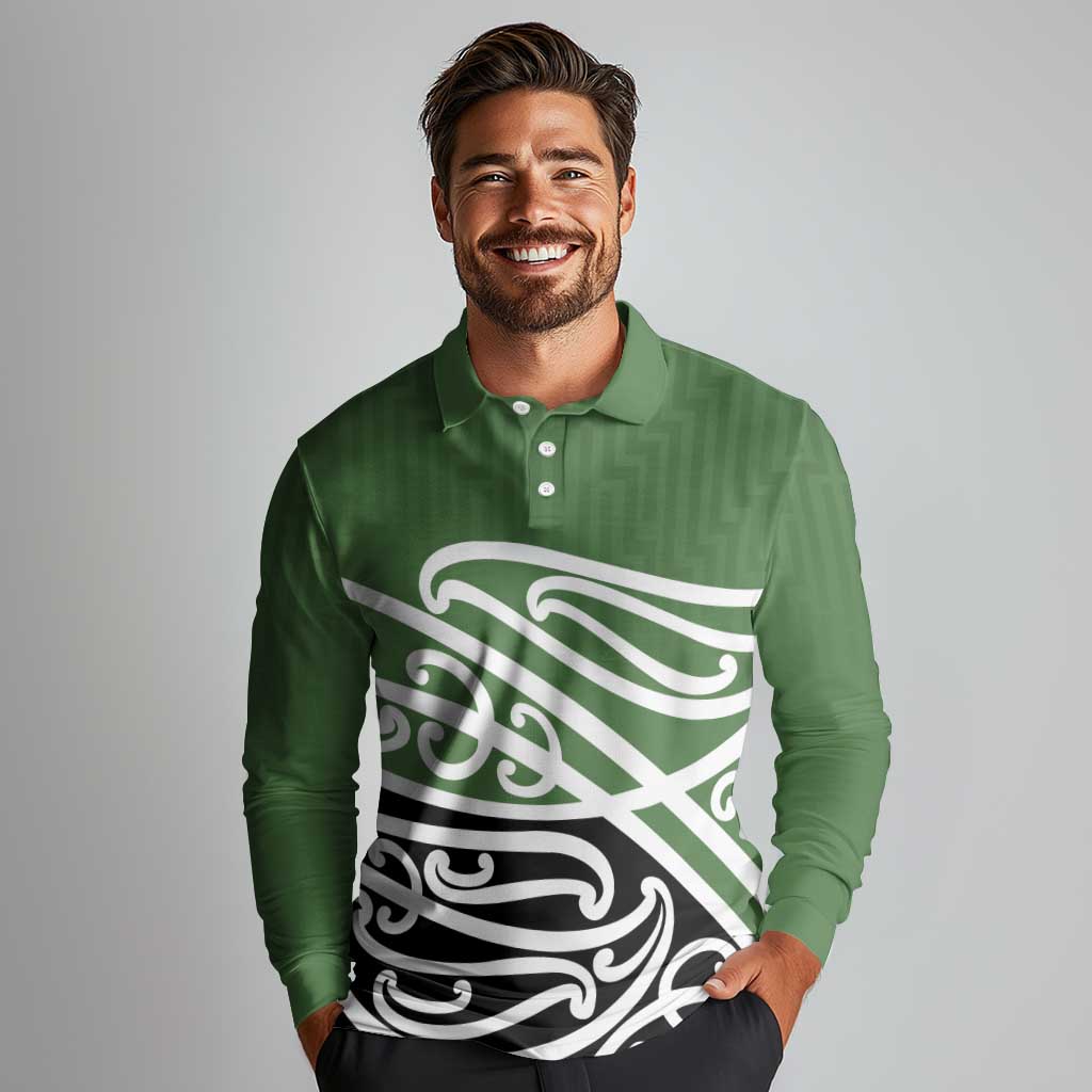 Green Fern New Zealand Kowhai Ngutukak Long Sleeve Polo Shirt - Polynesian Pride
