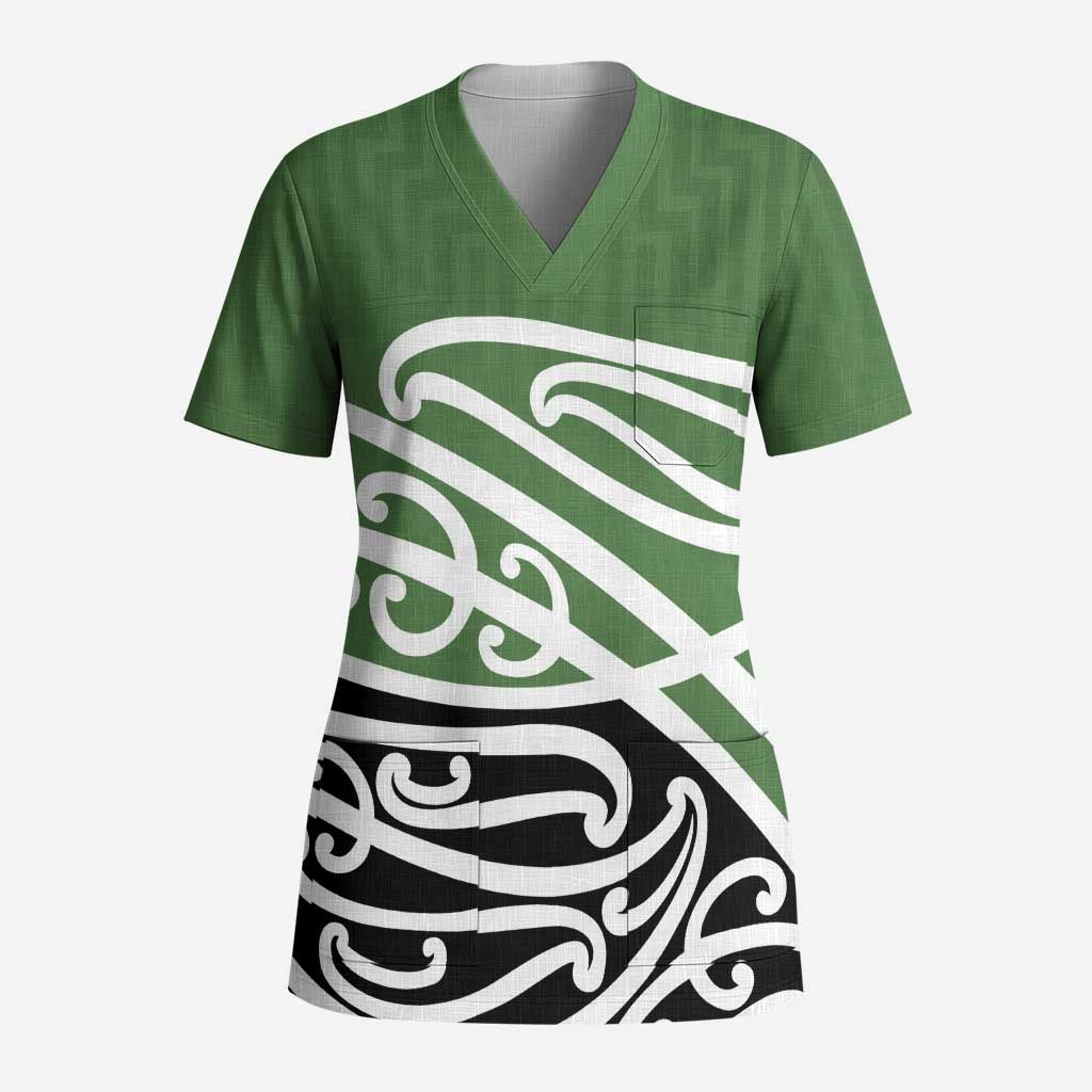 Green Fern New Zealand Kowhai Ngutukak Scrub Top LT9 Adult Green - Polynesian Pride