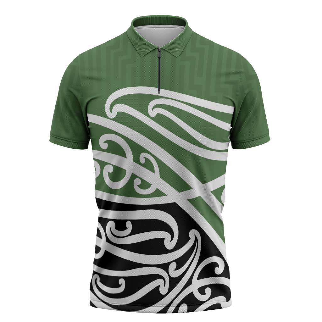 Green Fern New Zealand Kowhai Ngutukak Zipper Polo Shirt - Polynesian Pride