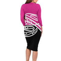 All Pink New Zealand Kowhai Ngutukak Family Matching Long Sleeve Bodycon Dress and Hawaiian Shirt - Polynesian Pride