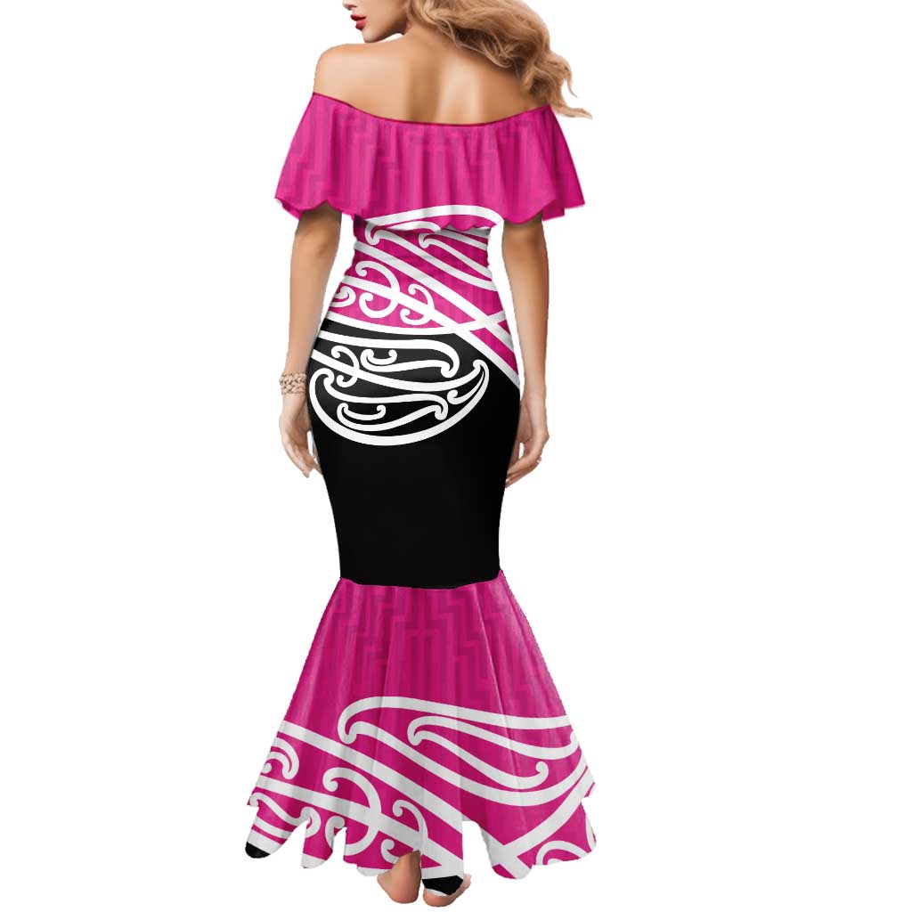 All Pink New Zealand Kowhai Ngutukak Family Matching Mermaid Dress and Hawaiian Shirt - Polynesian Pride