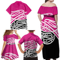 All Pink New Zealand Kowhai Ngutukak Family Matching Off Shoulder Maxi Dress and Hawaiian Shirt - Polynesian Pride