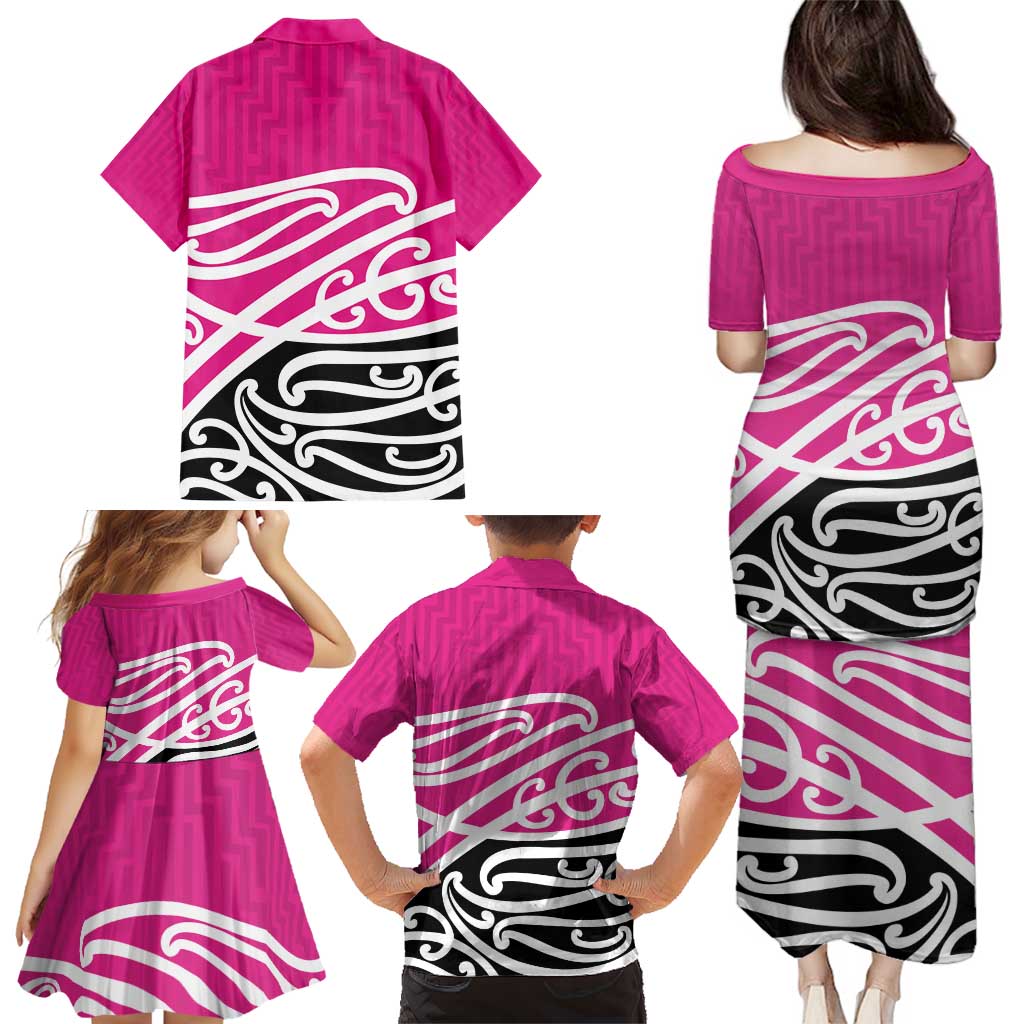All Pink New Zealand Kowhai Ngutukak Family Matching Puletasi and Hawaiian Shirt - Polynesian Pride
