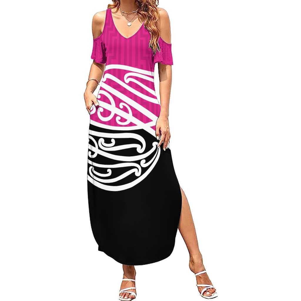 All Pink New Zealand Kowhai Ngutukak Family Matching Summer Maxi Dress and Hawaiian Shirt - Polynesian Pride