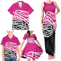 All Pink New Zealand Kowhai Ngutukak Family Matching Tank Maxi Dress and Hawaiian Shirt - Polynesian Pride