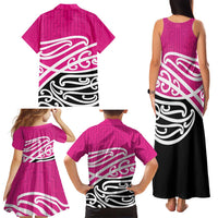 All Pink New Zealand Kowhai Ngutukak Family Matching Tank Maxi Dress and Hawaiian Shirt - Polynesian Pride