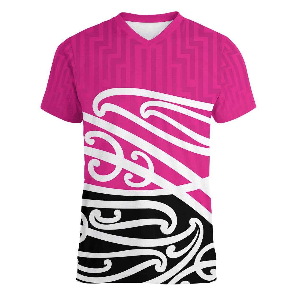 All Pink New Zealand Kowhai Ngutukak Women V-Neck T-Shirt - Polynesian Pride