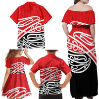 All Red New Zealand Kowhai Ngutukak Family Matching Off Shoulder Maxi Dress and Hawaiian Shirt - Polynesian Pride
